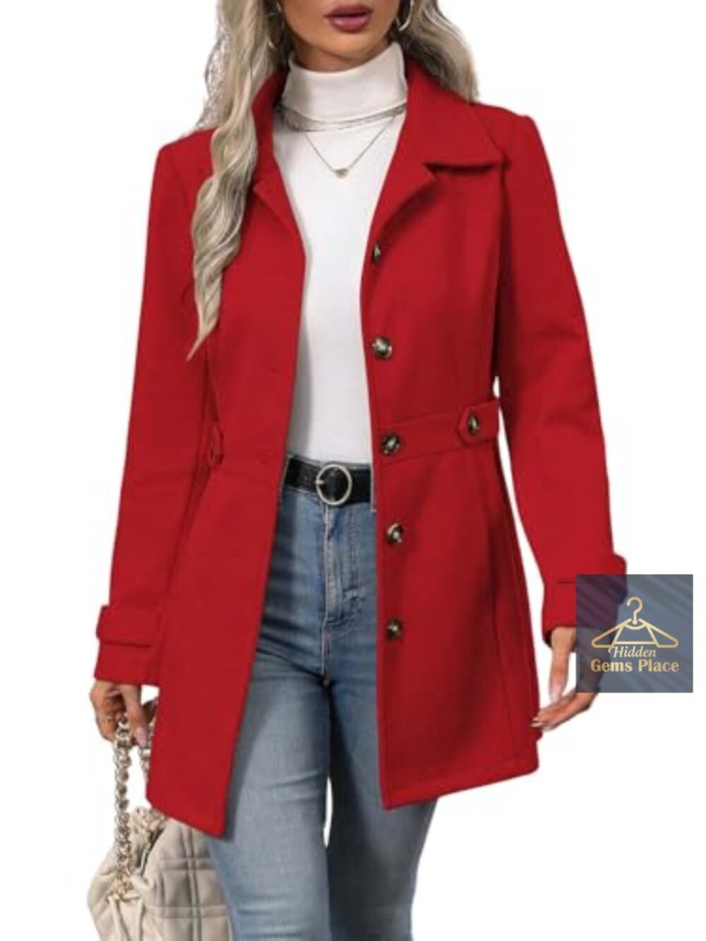 Women's Wool Blend Pea Coat Notched Lapel Long Sleeve Button Front